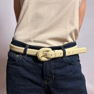 Vintage White Leather Belt with Buckle - XL